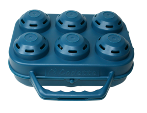 Boîte de 6 oeufs XL réutilisable Bleu 

Couleur : Bleu ciel 
Dimensions : 175mm X 165mm x 82mm
Poids : 138g  
En Polypropylène, matière atoxique et adaptée au contact alimentaire

